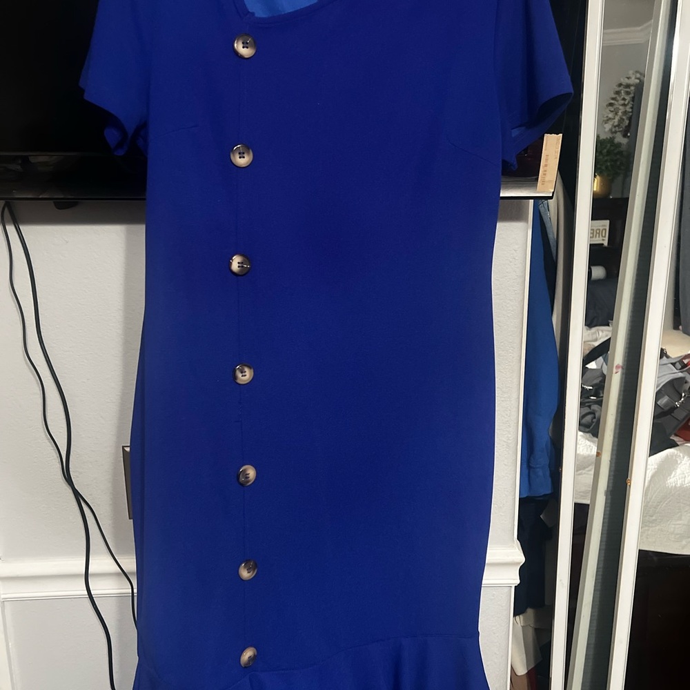 Elegant Blue Button-Down Dress